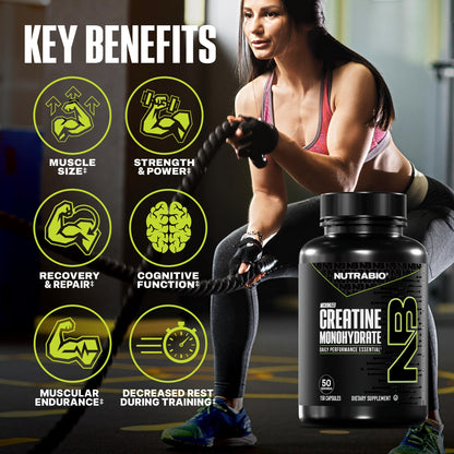 NutraBio Pure Micronized Creatine Monohydrate Capsules, Creatine Pills, Supports Bulk Muscle Energy, Recovery, and Strength - Keto Friendly, Kosher