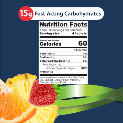 TRUEplus Glucose Tablets, Chewable, Tropical Fruit Flavor, 15g Fast-Acting Carbohydrates, Fat Free, Gluten Free, Boost Energy, 50 Count, 3 Bottles