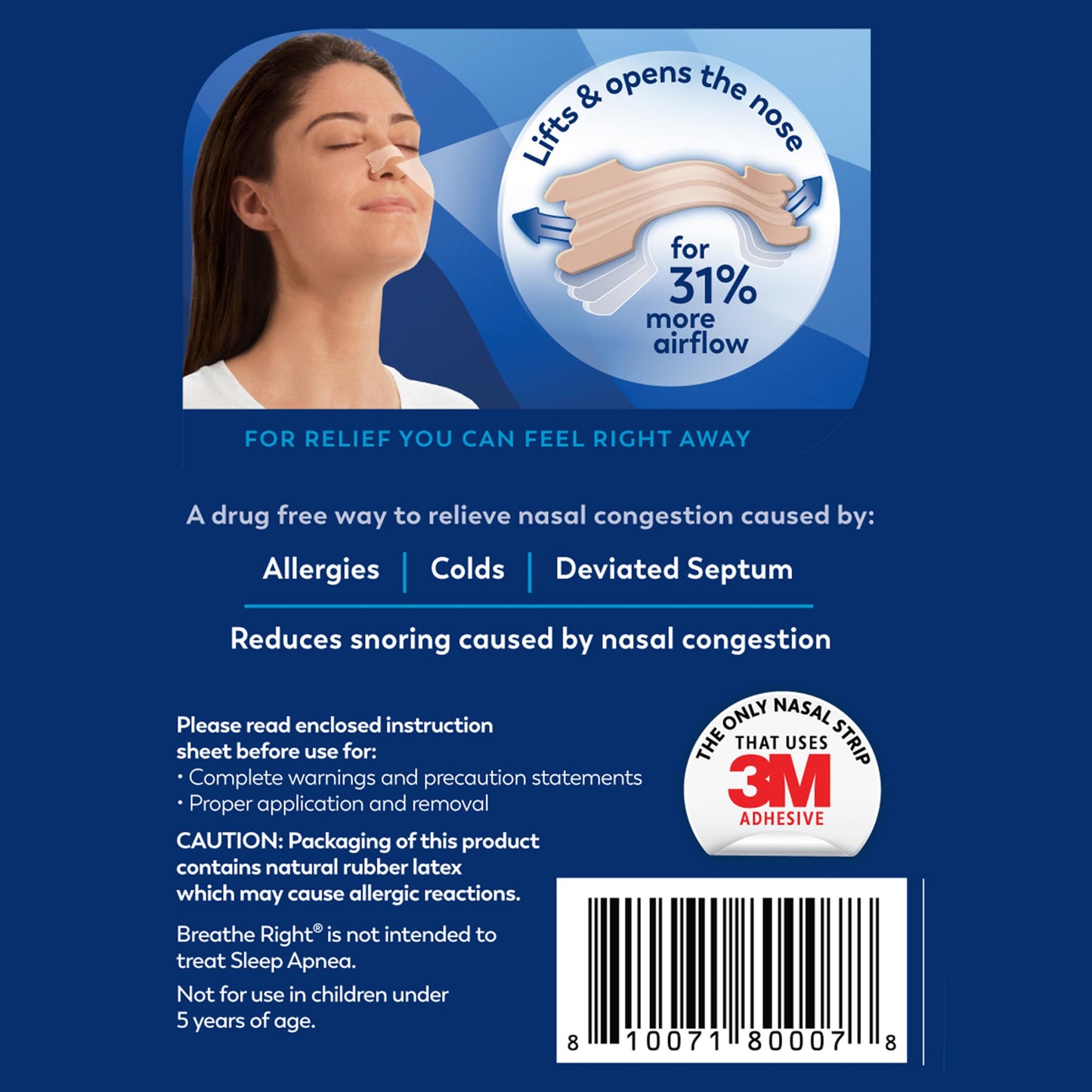 Breathe Right Nasal Strips, Extra Strength Tan Nose Strips, Drug-Free Nasal Congestion Relief for Better Breathing, Help Relieve Snoring,