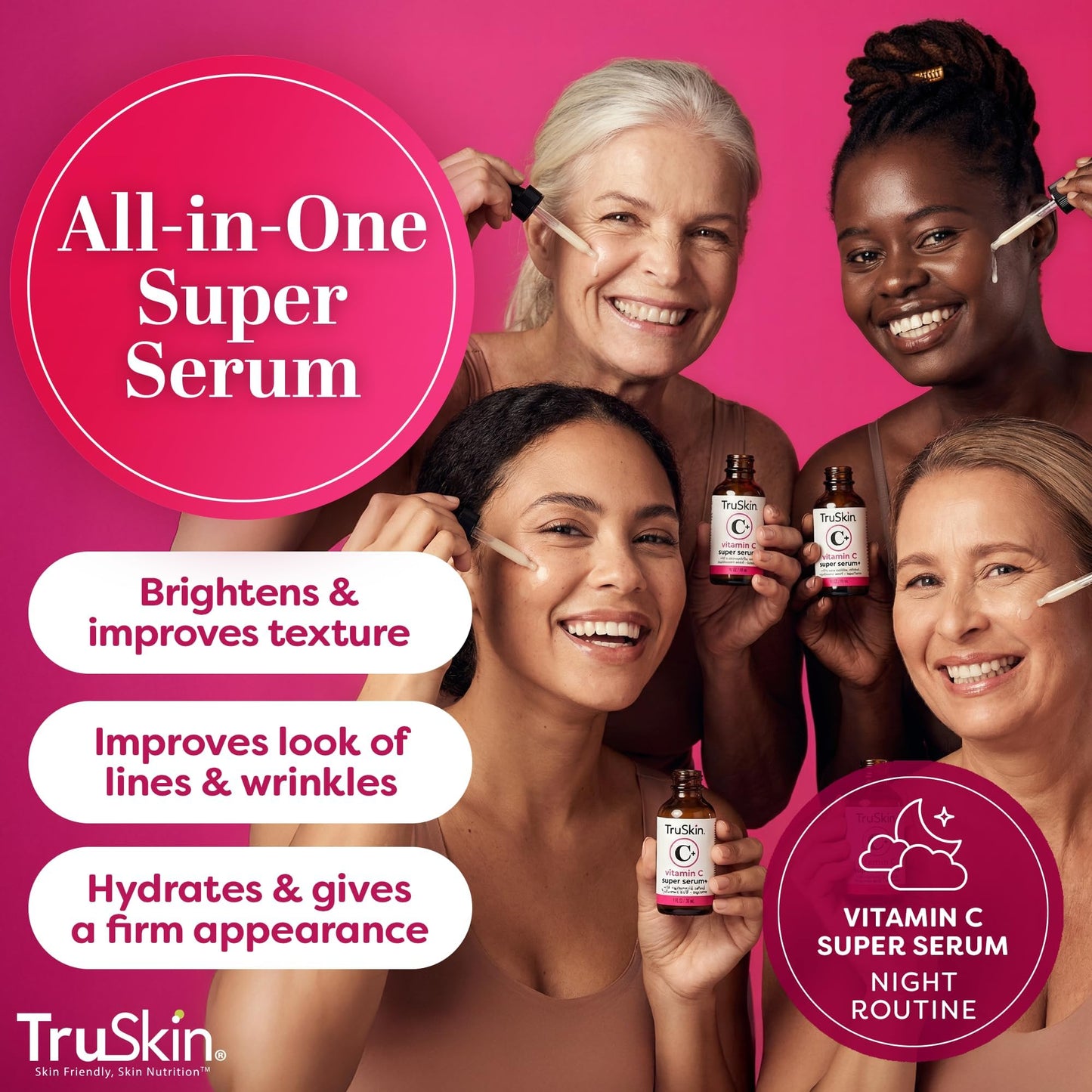 TruSkin Vitamin C Super Serum for Face - Five Skin Benefits in One Serum with Vitamin C, Retinol, Niacinamide, Hyaluronic Acid & Squalane