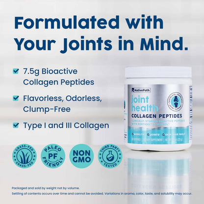NativePath Fortigel & Verisol Joint Health Collagen Peptides Powder – Type 1 & 3, Grass-Fed Unflavored, 30 Servings