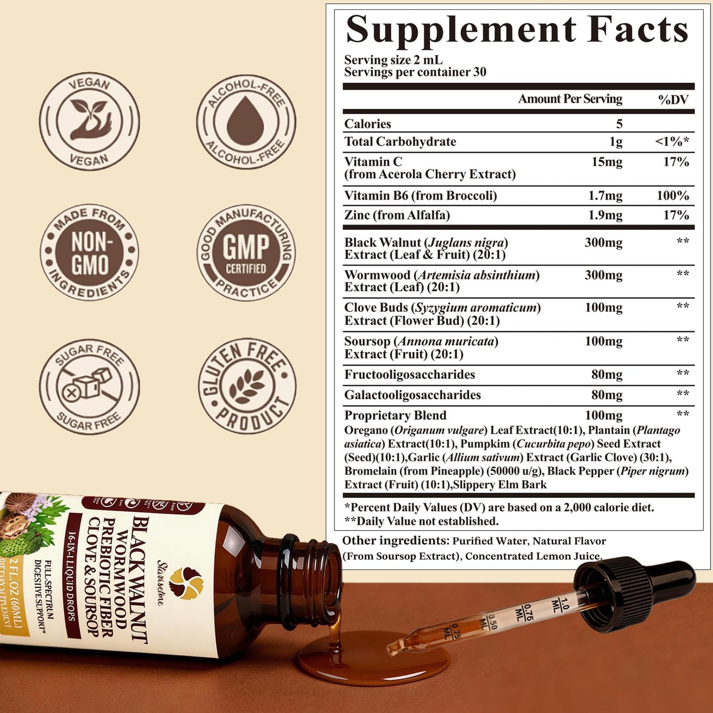Starisetme Wormwood Black Walnut Cleanse for Humans Tincture – Max Strength Gut Health Prebiotics w/Clove, Soursop,Pumpkin Seed, Plus Vitamins, Minerals for Immune & Mood
