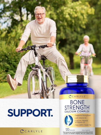 Carlyle Bone Strength Calcium Complex Supplement | with Vitamin D3, Magnesium, K2, Zinc & Boron | 120 Capsules | Non-GMO, Gluten Free