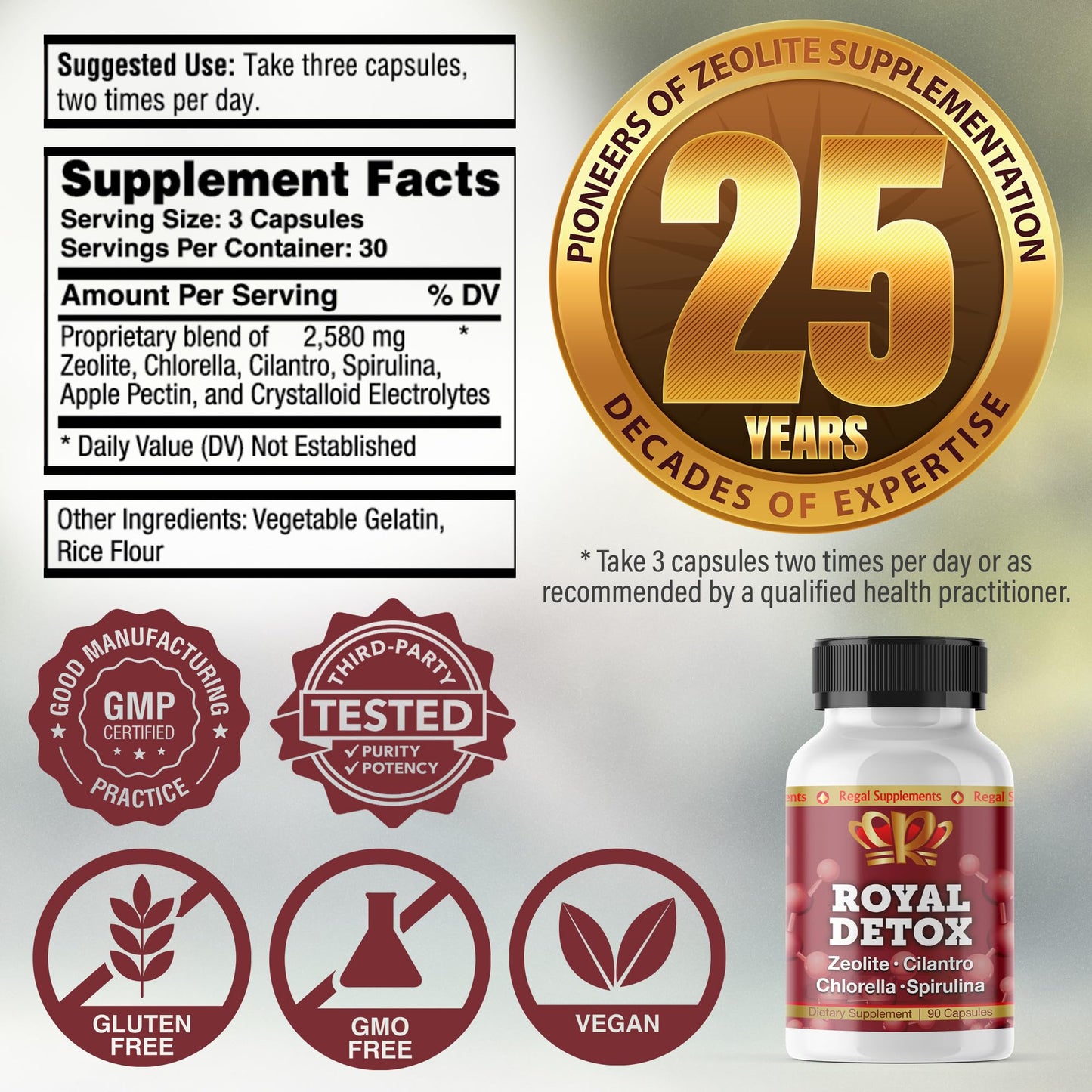 Royal Detox - All-in-One Cleanse | Zeolite, Cilantro, Chlorella, Spirulina, Apple Pectin | Full Body, Liver, Colon Detox | Supports Energy, Mood, Immunity, Gut Health,