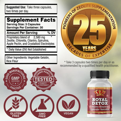 Royal Detox - All-in-One Cleanse | Zeolite, Cilantro, Chlorella, Spirulina, Apple Pectin | Full Body, Liver, Colon Detox | Supports Energy, Mood, Immunity, Gut Health,