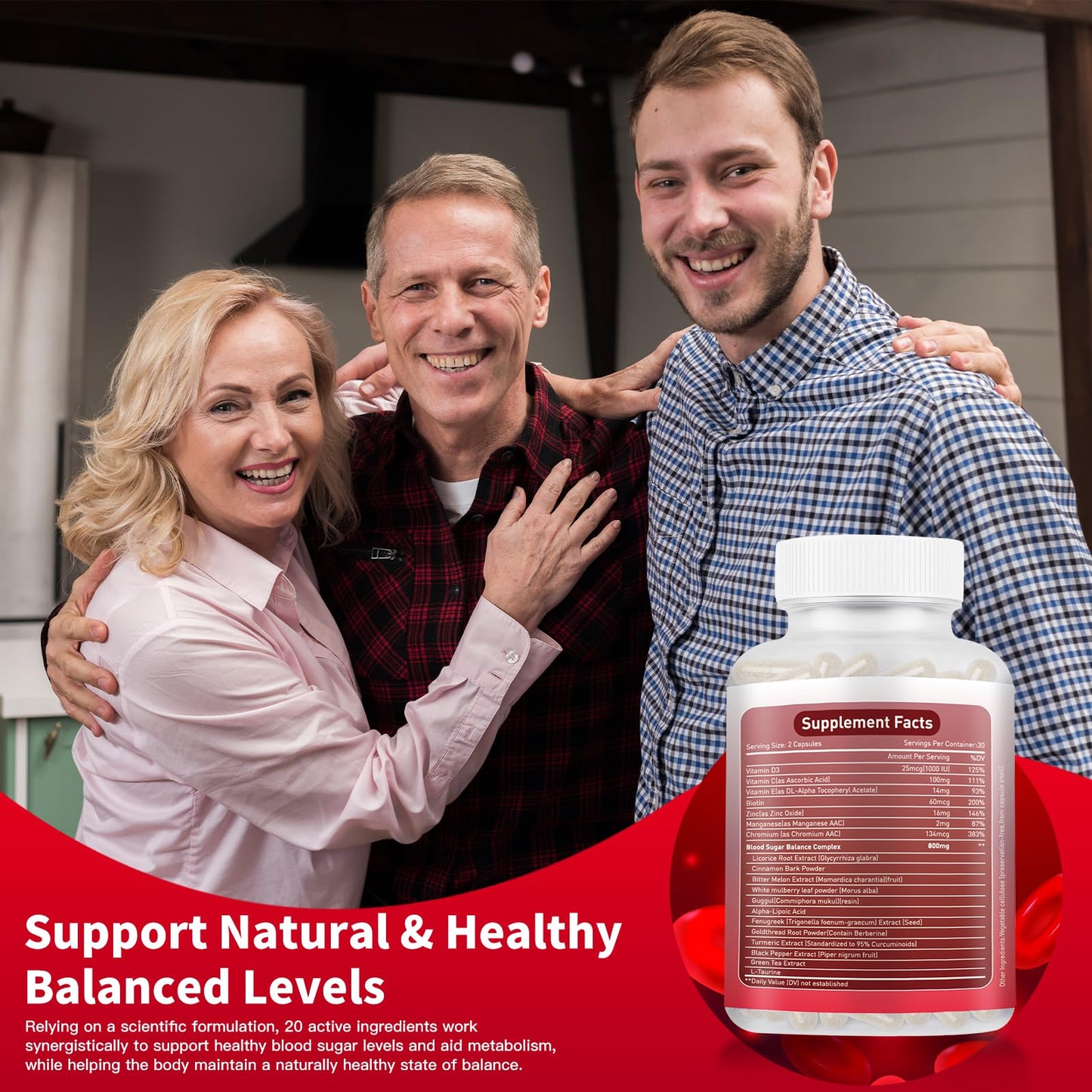 Blood Sugar Complex Supplement – Natural with 20 Active Herbs and Vitamins, Including Cinnamon, Bitter Melon, Black Pepper, Licorice, Vegan, Non-GMO, Gluten-Free, 60 Capsules