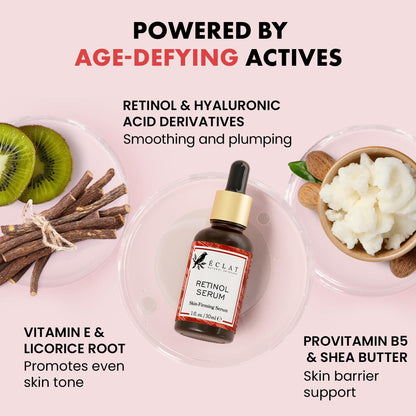Eclat Skincare Renewing Retinol Serum for Face - Anti Aging Serum with Hyaluronic Acid & Aloe Vera – Hydrates and Improves the Signs of Aging