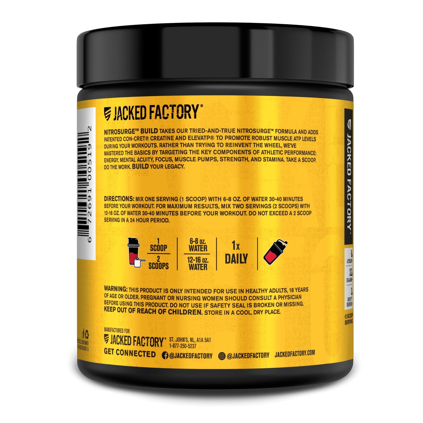 Jacked Factory Nitrosurge Build Pre Workout with Creatine for Muscle Building - Con Cret Creatine Powder & elevATP for Intense Energy, Powerful Pump