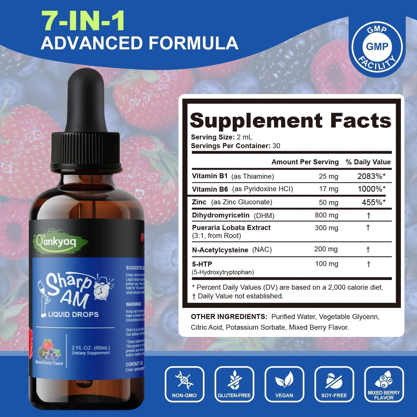 Q'ankyaq DHM Hangover Recovery Liquid Drops with Kudzu Root, NAC, 5-HTP, B Vitamins, and Zinc - Sugar Free and Vegan - 2 fl oz