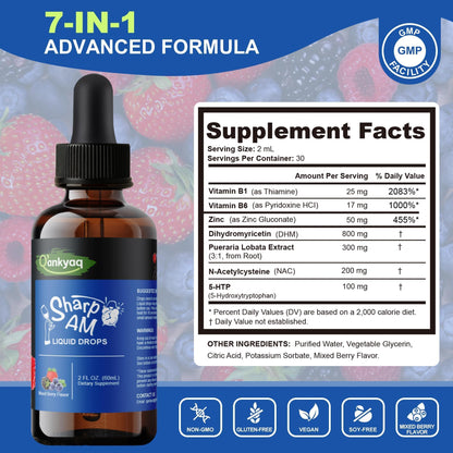 Q'ankyaq DHM Hangover Recovery Liquid Drops with Kudzu Root, NAC, 5-HTP, B Vitamins, and Zinc - Sugar Free and Vegan - 2 fl oz