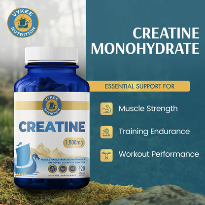 Vykee Nutrition Creatine Monohydrate Capsules 1,500 mg - Daily Creatine Supplement for Muscle Strength Training, Endurance, and Workout Performance Support