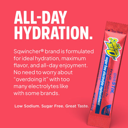 Sqwincher Zero Qwik Stik, Fruit Punch, Sugar Free, Low Calorie, Low Sodium Electrolyte Powder Hydration Drink Mix, .11 0z Packet (Pack of 50)