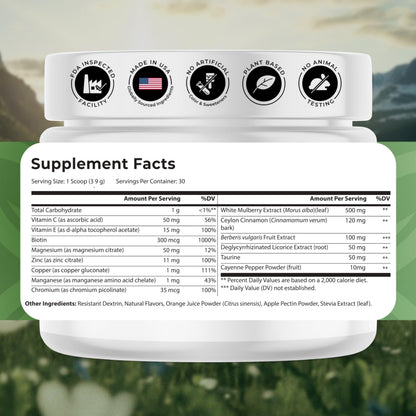 NATURES BLAST Gluco-Powder with White Mulberry Extract & Ceylon Cinnamon - Organic Metabolic Wellness Blend for Energy & Vitality, 1 Bottle