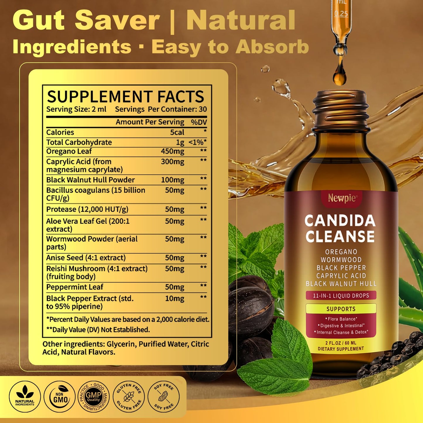 Montorchid Candida Cleanse & Parasite Cleanse Detox | Black Pepper-Boosted Triple-Targeting Formula with Caprylic Acid, Oregano, Black Walnut
