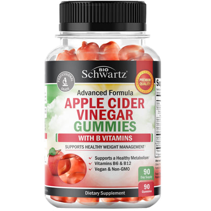 Apple Cider Vinegar Gummies - ACV Gummies with The Mother for Women & Men - Energy Boost Bloat Digestive & Immune Support - Vitamin B12 B6 B 9 Folic Acid