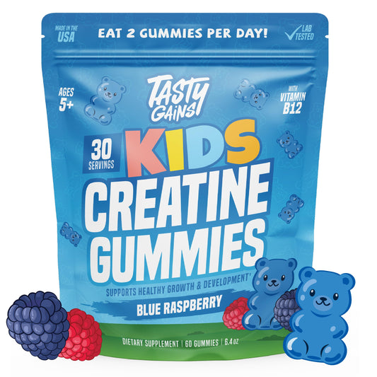 TASTY GAINS Kids & Teen Creatine Gummies with Vitamin B12 for Growth Support, Easy Chew Daily Supplement, Gummy Vitamins for Kids and Teens, Ages 5+ TASTY GAINSBuy Supplements Australia