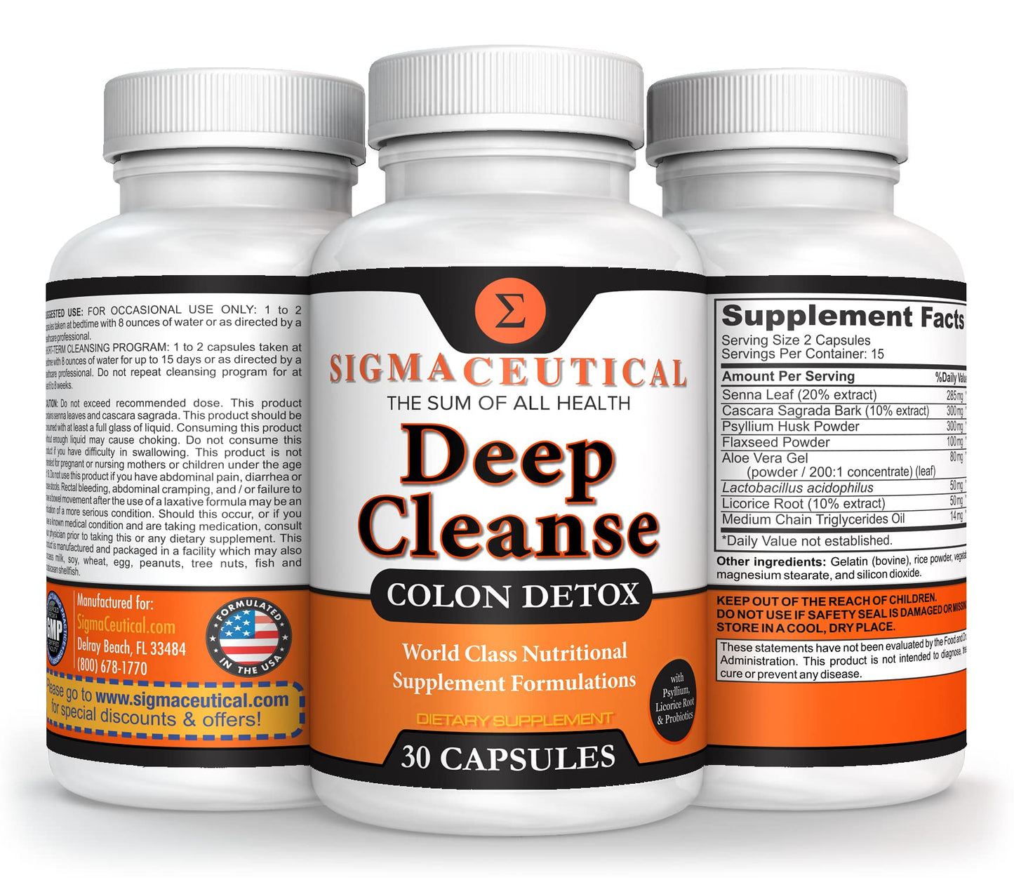 Sigmaceutical 1 Day Colon Cleanse - Detox Cleanse - Bowel Cleanse & Laxative - Bowel Detox - Colon Cleanser & Detox - 30 Capsules