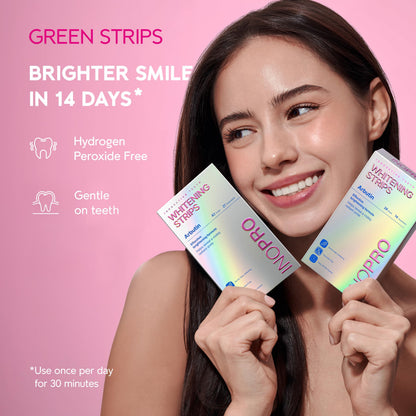 InoPro Teeth Whitening Strips 14 Treatments Kit - Enamel Safe Teeth Whitener, Peroxide-Free, Green White Strips