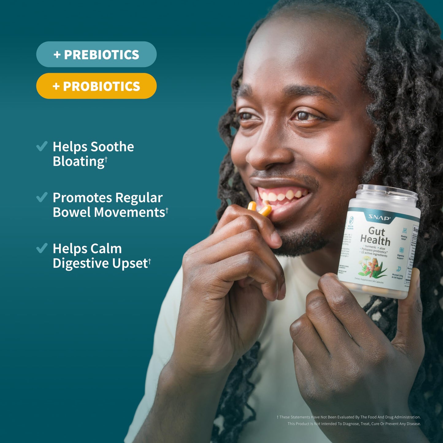 Snap Supplements Gut Health Lipase Supplement with Probiotics for Women & Men, Digestive Enzymes & Prebiotics - Turmeric, Aloe