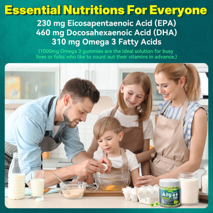 Vegan Omega-3 Gummies for Adults, Fish Oil Alternative from Algae Oil, Plant Based DHA 460mg & EPA 230mg Plus MethylFolate, Vitamin B12, Phosphatidylserine,