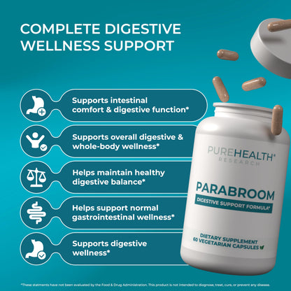 PUREHEALTH RESEARCH Parabroom - Gut Cleanse & Health Supplement - with Black Walnut, Sweet Wormwood Powder, Turmeric Extract, Olive Leaf, Garlic & Onion
