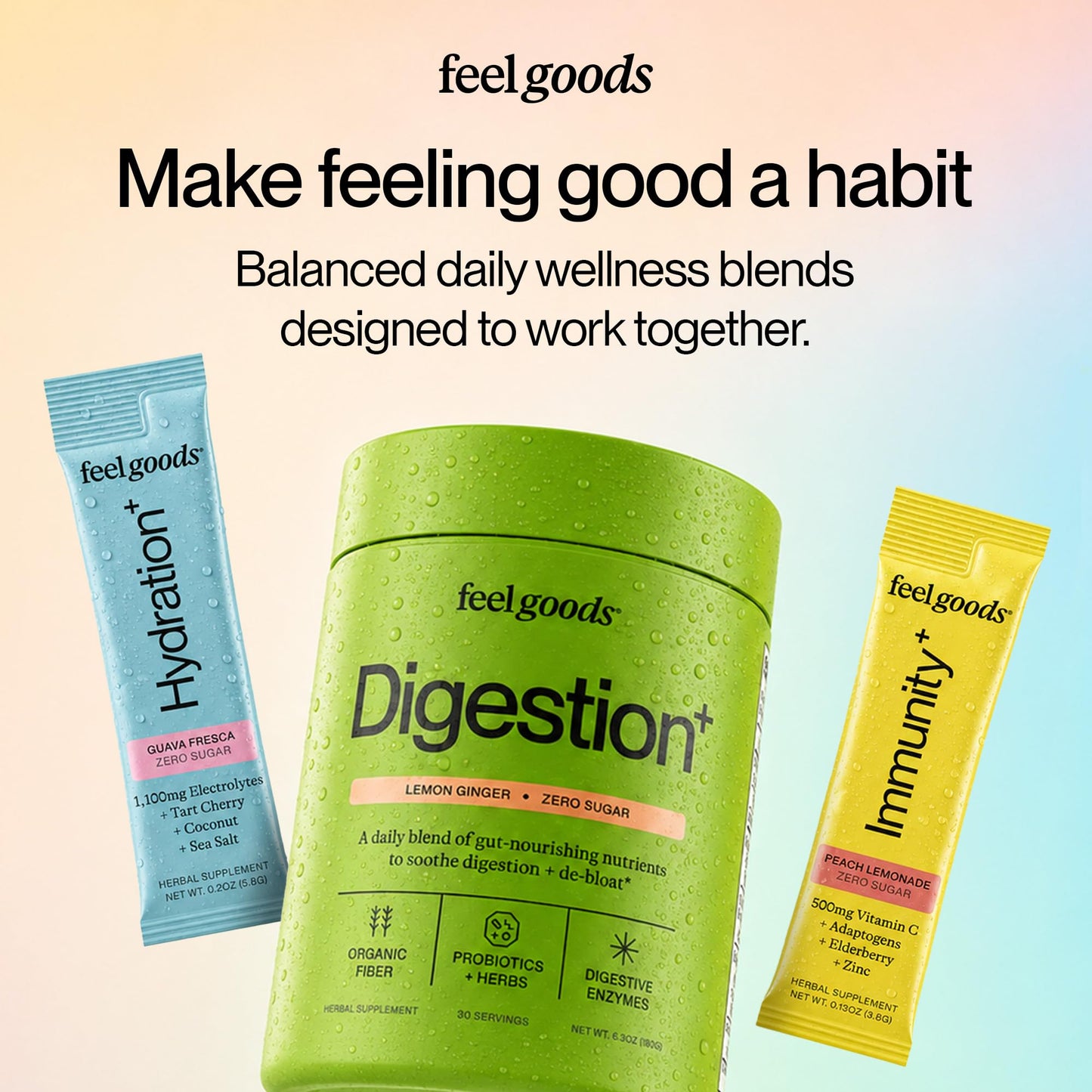 Feel Goods Digestion+, Gut Health, Organic Fiber & Probiotic Drink Mix, Digestive Enzymes for Bloating Relief, Gut Cleanse