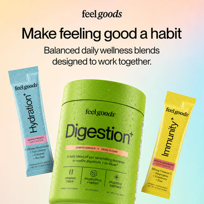 Feel Goods Digestion+, Gut Health, Organic Fiber & Probiotic Drink Mix, Digestive Enzymes for Bloating Relief, Gut Cleanse