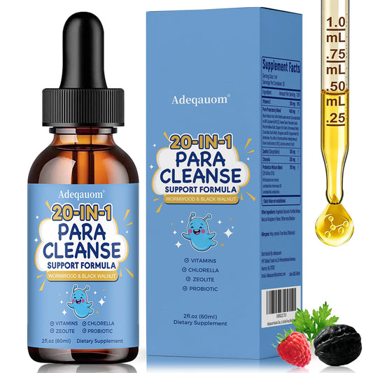 Wormwood Black Walnut Clove Parasite Cleanse for Humans & Kids, 20 in 1 Zeolite, Chlorella, 20 Billion Probiotics, Liquid Detox Support, Gut & Digestive