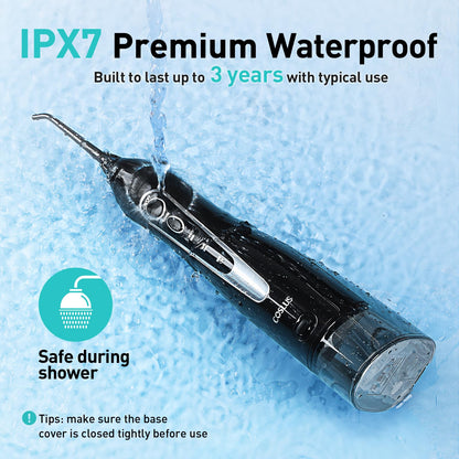 COSLUS Water Dental Flosser Teeth Pick C20: ADA Accepted, Portable Cordless Oral Irrigator 300ML Rechargeable Travel Irrigation Cleaner IPX7 Waterproof Electric