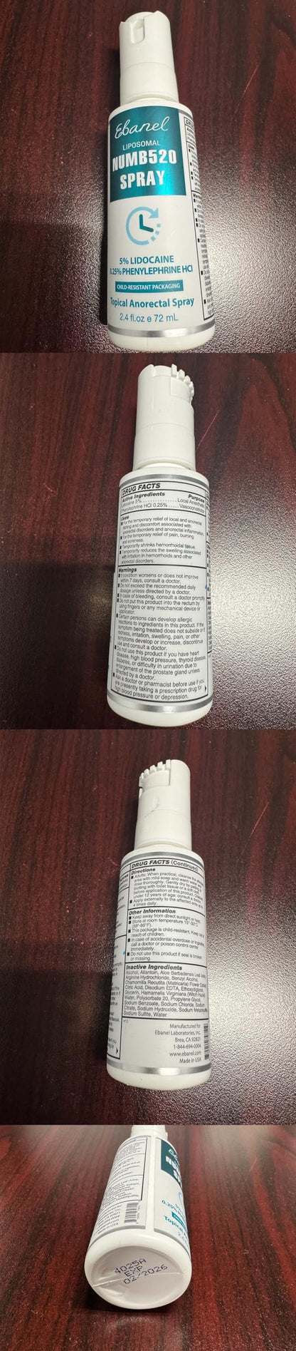 Ebanel 5% Lidocaine Spray Pain Relief Numb520 Burn Itch Relief Numbing Spray for Skin, Topical Anesthetic Postpartum Hemorrhoid Treatment with Phenylephrine for Local and Anorectal Uses