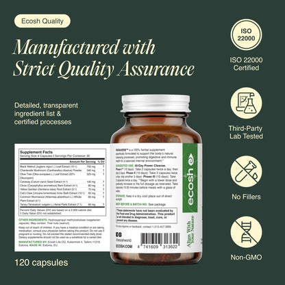 Ecosh ParaHerb™ Wormwood, Black Walnut, Clove & Chanterelle Extract Intestinal Cleanse – Herbal Support for Gut Detox & Digestion