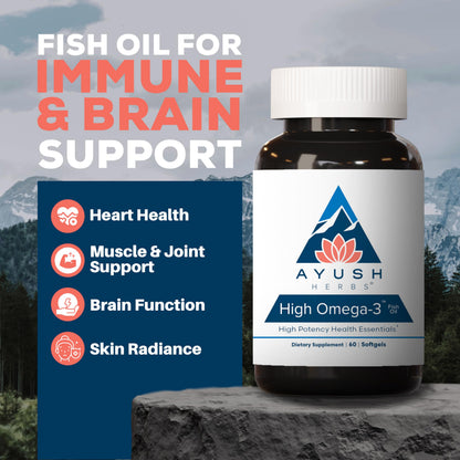 Ayush Herbs High Omega 3 - Omega 3 Fish Oil, 1000mg Per Capsule, EPA & DHA Fish Oil Supplement for Women & Men,