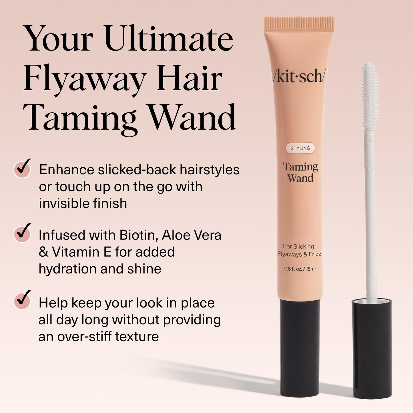 Kitsch Hair Taming Wand - Fly Away Stick For Hair with Biotin, Aloe & Vitamin E | Clear Hair Mascara for Flyaways, Slick Back Style