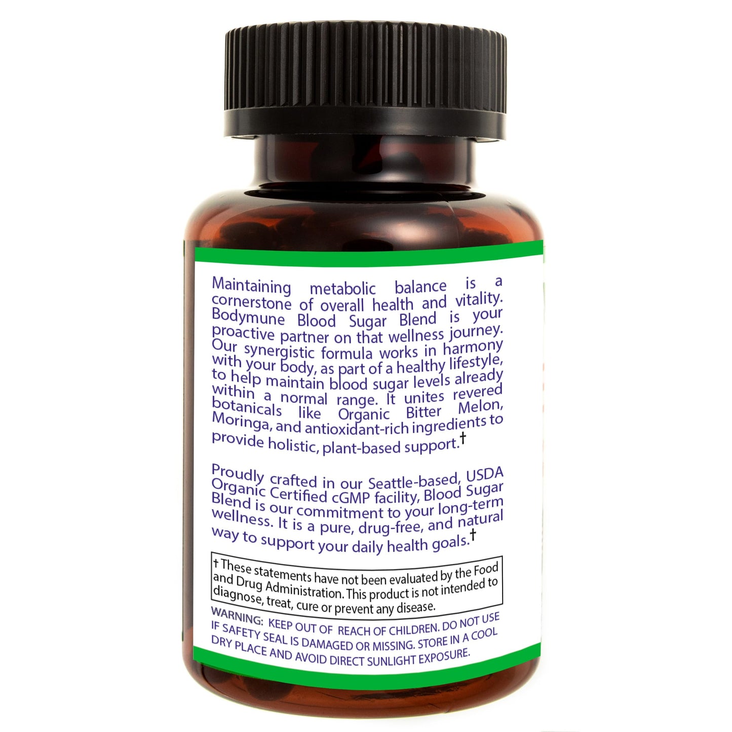 Bodymune Blood Sugar Blend – Organic Blood Sugar Support Supplement – with Bitter Melon Capsules, Moringa, & Black Seed Oil – 66 Capsules