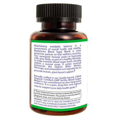 Bodymune Blood Sugar Blend – Organic Blood Sugar Support Supplement – with Bitter Melon Capsules, Moringa, & Black Seed Oil – 66 Capsules