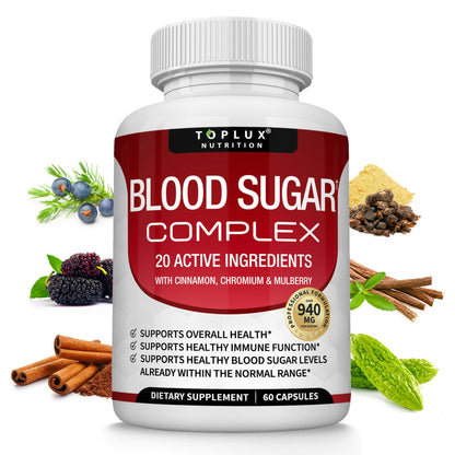 Blood Sugar Complex Supplement - Supports Healthy Blood Sugar Levels Already Within Normal Range All Natural with Cinnamon, Bitter Melon, Chromium, Mulberry, Al