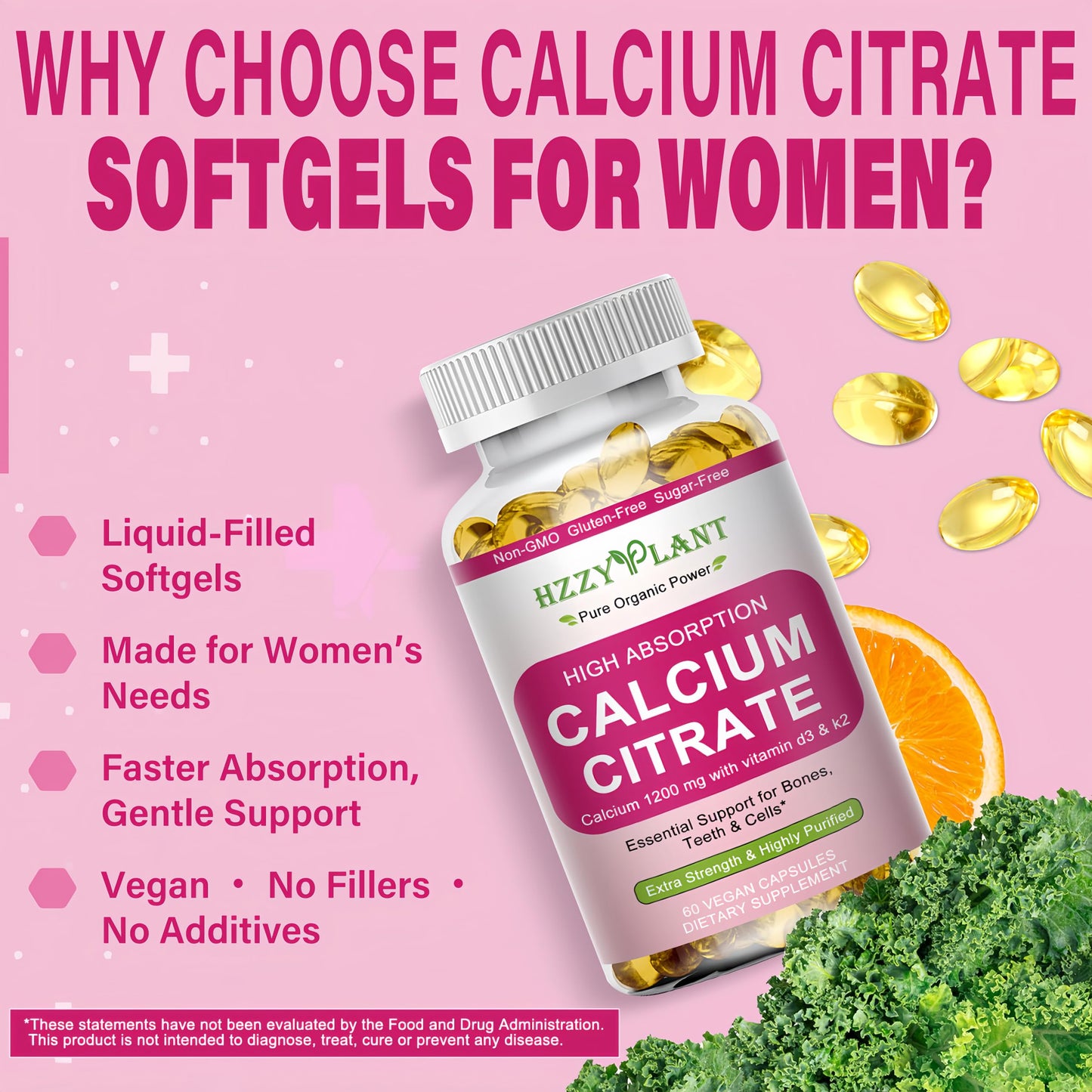 Calcium Supplements for Women Softgels, High Absorption Calcium Citrate Supplement Essential Mineral Calcium 1200 mg with Vitamin D3 Magnesium for Bone Health Support