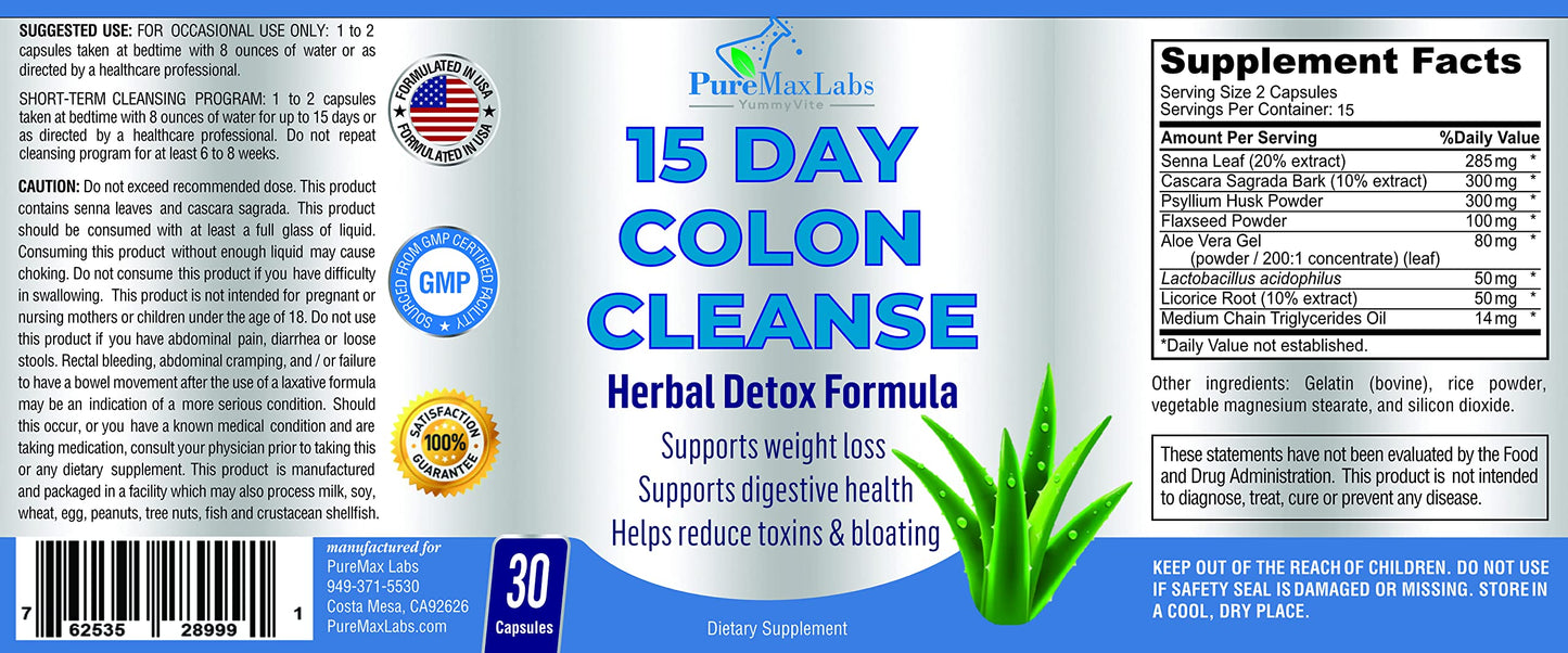 YUMMYVITE 15 Day Colon Cleanse and Detox, Herbal Detox Formula, Supports