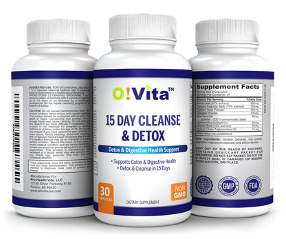 O!VITA 15-Day Cleanse and Detox Supports Digestive and Colon Health, Special Formula with probiotics, fine Herbs Such as Senna Leaf,