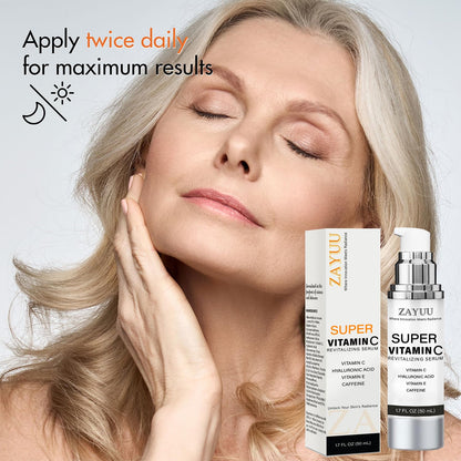 Super Vitamin C Face Serum for Mature Skin: Hydrating Brightening Formula - Vitamin C, Hyaluronic Acid, Vitamin E, Caffeine