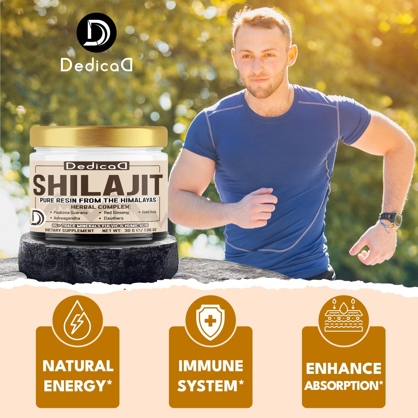 DEDICAD 30g Shilajit Resin with Herbal Complex - Paullinia Guarana, Gotu Kola Leaf & More - Shilajit Pure Himalayan Organic for Immune System, Energy Production, Brain Health & Stamina DEDICAD buy supplements Au