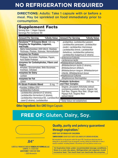 Renew Life Florazyme Digestive Enzymes with Probiotics | Doctor Formulated | Helps Occasional Gas, Bloating & Discomfort | Digestive & Immune Health