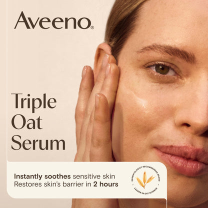 Aveeno Calm + Restore Triple Oat Hydrating Face Serum for Sensitive Skin, Gentle Lightweight Hydrating Serum for Face Instantly Smooths Skin,