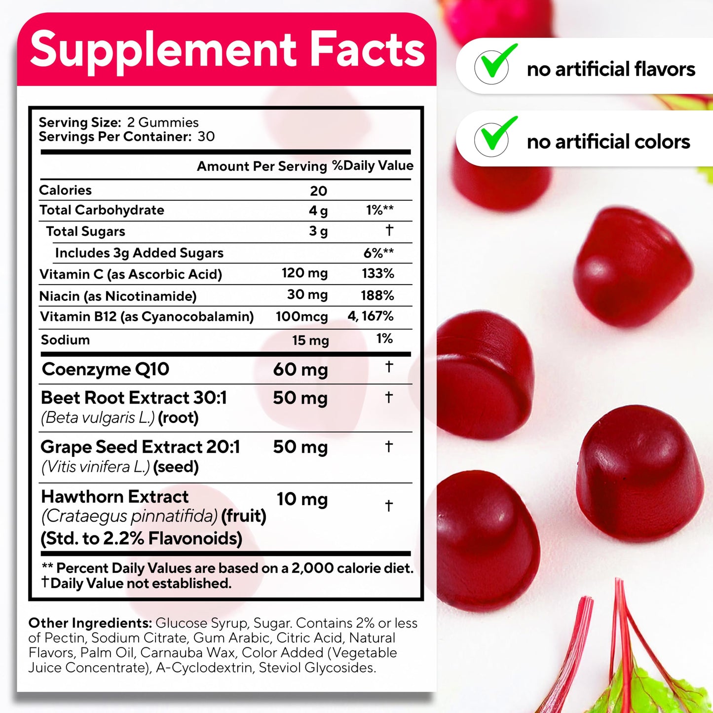 VitaUp Beet Root Gummies – Beetroot Gummies with CoQ10, Grape Seed, Vitamin C, B12 & B3 – Nitric Oxide Gummies for Circulation Support – Beet Supplement for Energy