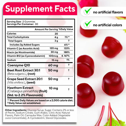 VitaUp Beet Root Gummies – Beetroot Gummies with CoQ10, Grape Seed, Vitamin C, B12 & B3 – Nitric Oxide Gummies for Circulation Support – Beet Supplement for Energy
