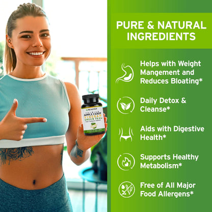TRIO NUTRITION Apple Cider Vinegar Capsules with Green Tea - Natural Sugar Free Apple Cider Vinegar Pills with the Mother for Body Cleanse, Immune