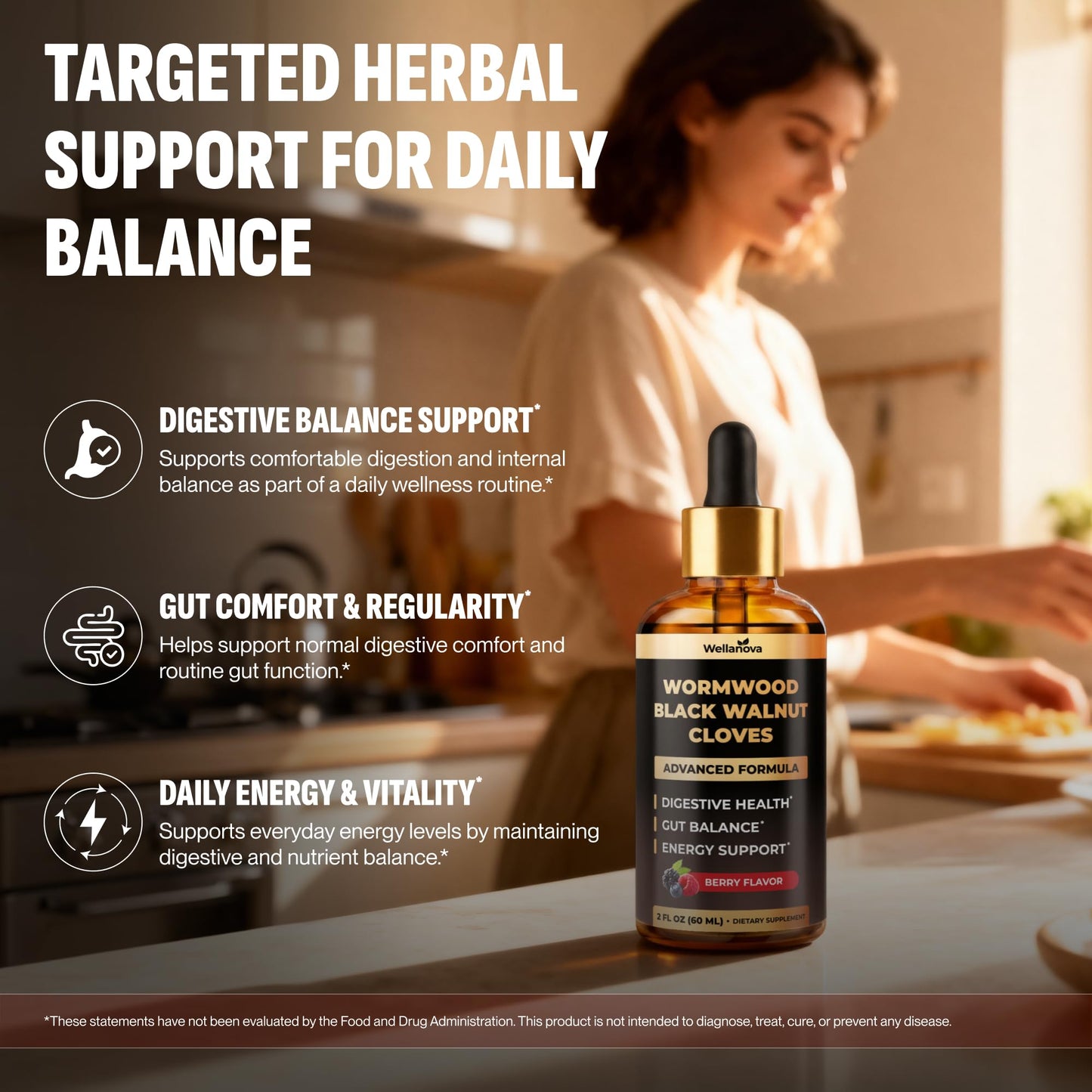 Wellanova Wormwood Black Walnut Clove Cleanse for Humans - Advanced Detox for Adults - Gut Health Supplement with Wormwood Herb, Black Walnut Hull, Clove