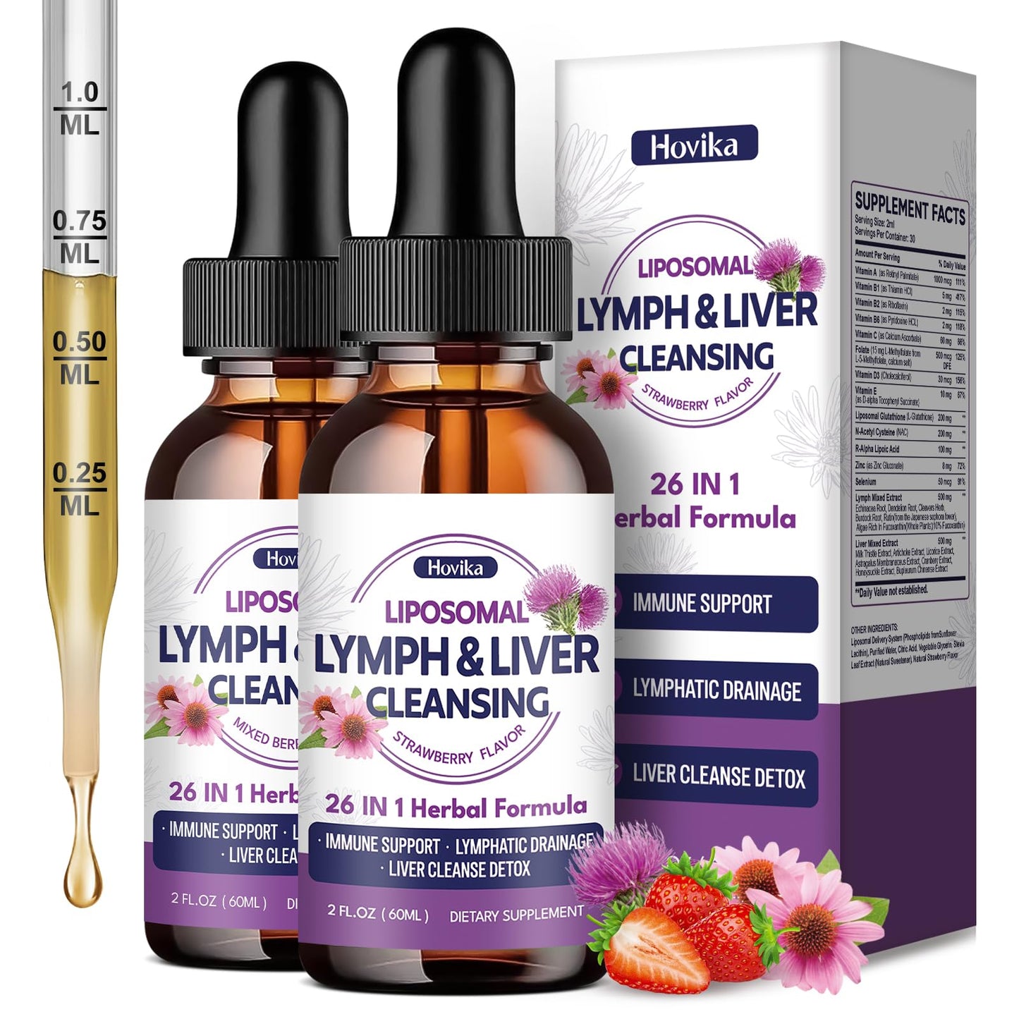 Liposomal Lymphatic Drainage Drops, 26 in 1 Liver Cleanse Detox & Repair with Milk Thistle, Echinacea, Glutathione, Vitamins, Lymph-Liver Cleanse,