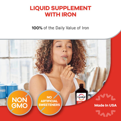 Geritol Liquid Vitamin and Iron Supplement, Energy Support Vitamins, Contains High Potency B-Vitamins and Iron, Easy to Swallow,