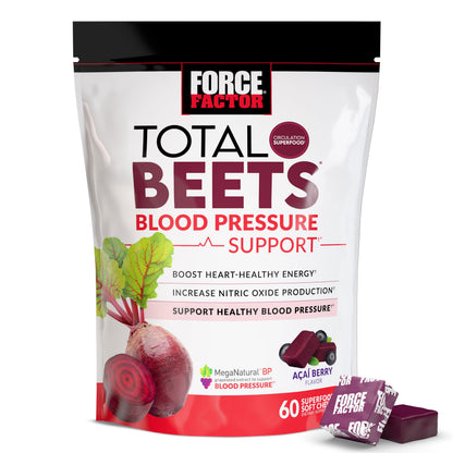 Force Factor Total Beets Blood Pressure Support Chews, Nitric Oxide Supplement with Beet Root Powder & Grape Seed Extract for Heart Health